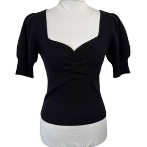 NEW Express Negin Mirsalehi Knit Crop Top Size XS Puff Sleeve Sweetheart Sweater